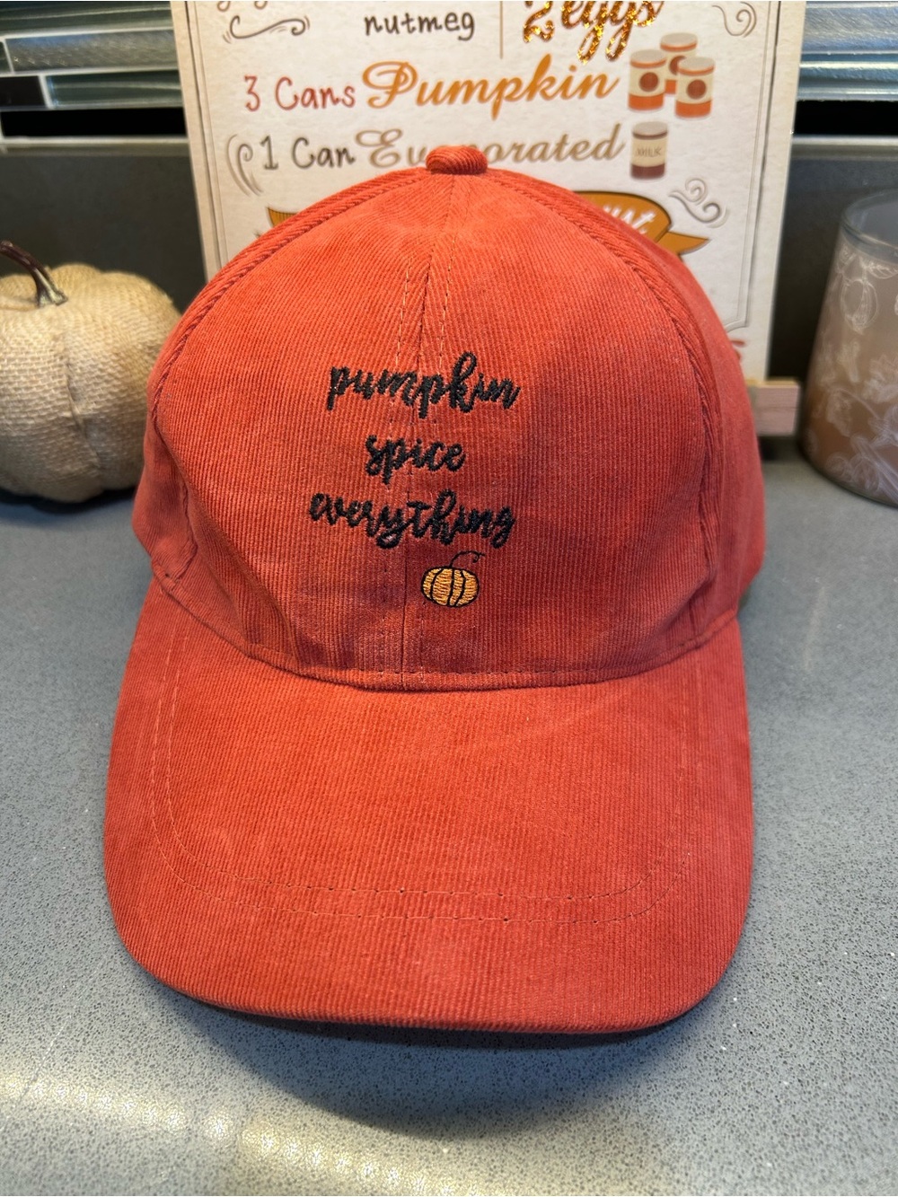 Altar’d State Pumpkin Spice Everything Corduroy Baseball Cap Hat Orange Adjustab